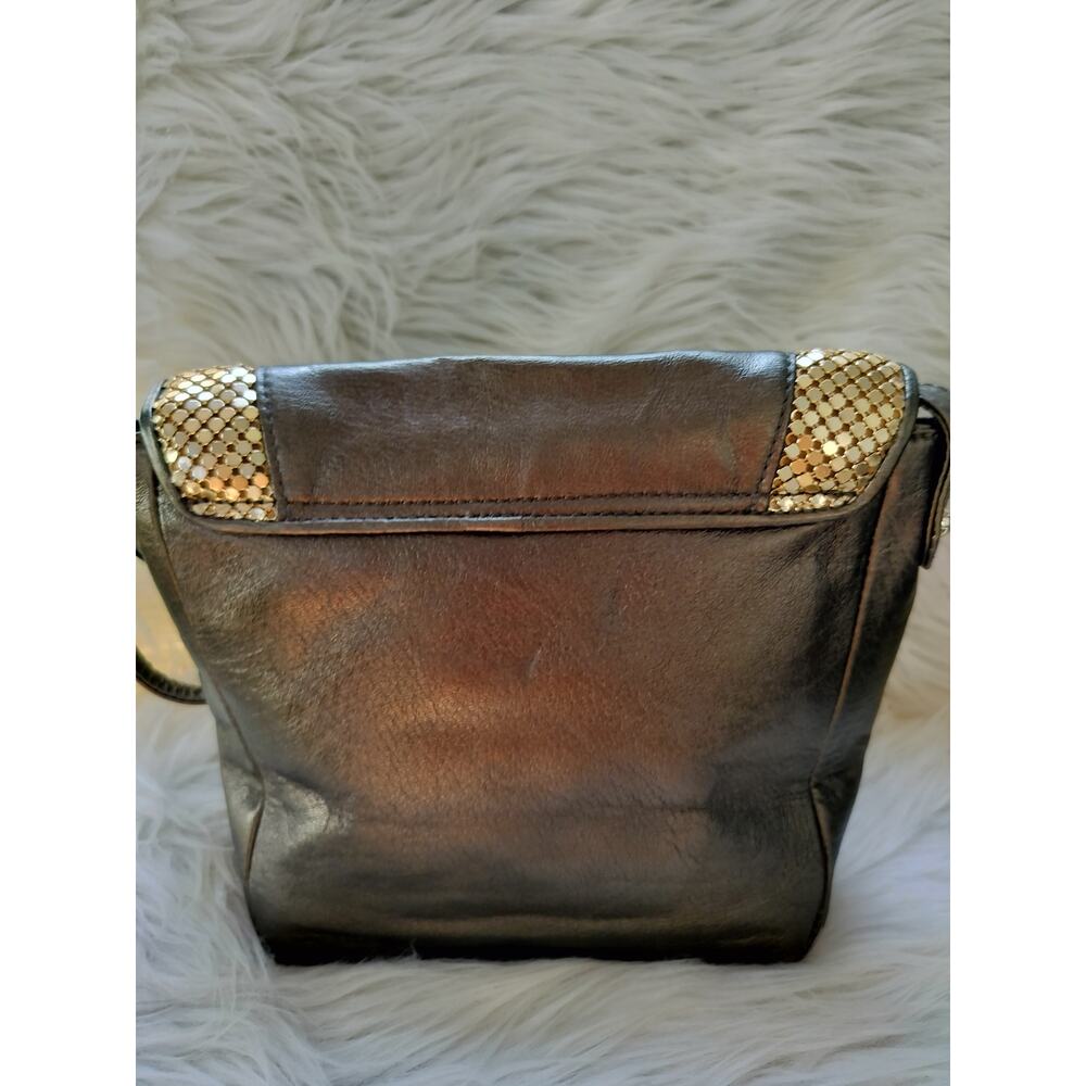 5446) Elliot Luca Rojo Flap Crossbody Shoulder Bag Metallic Bronze Mesh Accent - Picture 5 of 9